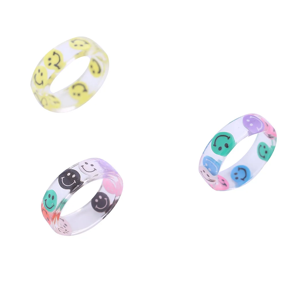 

Ring for Women Fashion Girl Yellow Smiley Green Frog Acrylic Resin Rings Vintage Transparent Aesthetic Lady's Finger Jewellery