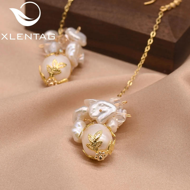 XlentAg натуральный барокко жемчужина ручной работы серьги длинные висячие невесты