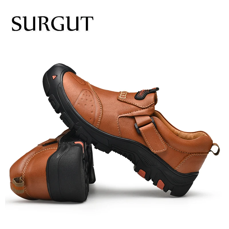 Мужские уличные туфли SURGUT коричневая повседневная обувь из натуральной кожи на