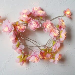 Бледно-розовые румяна роза цветок Фея гирлянды 20LED Цветочные Свадебные украшения для спальни Центральная девушка для домашнего декора