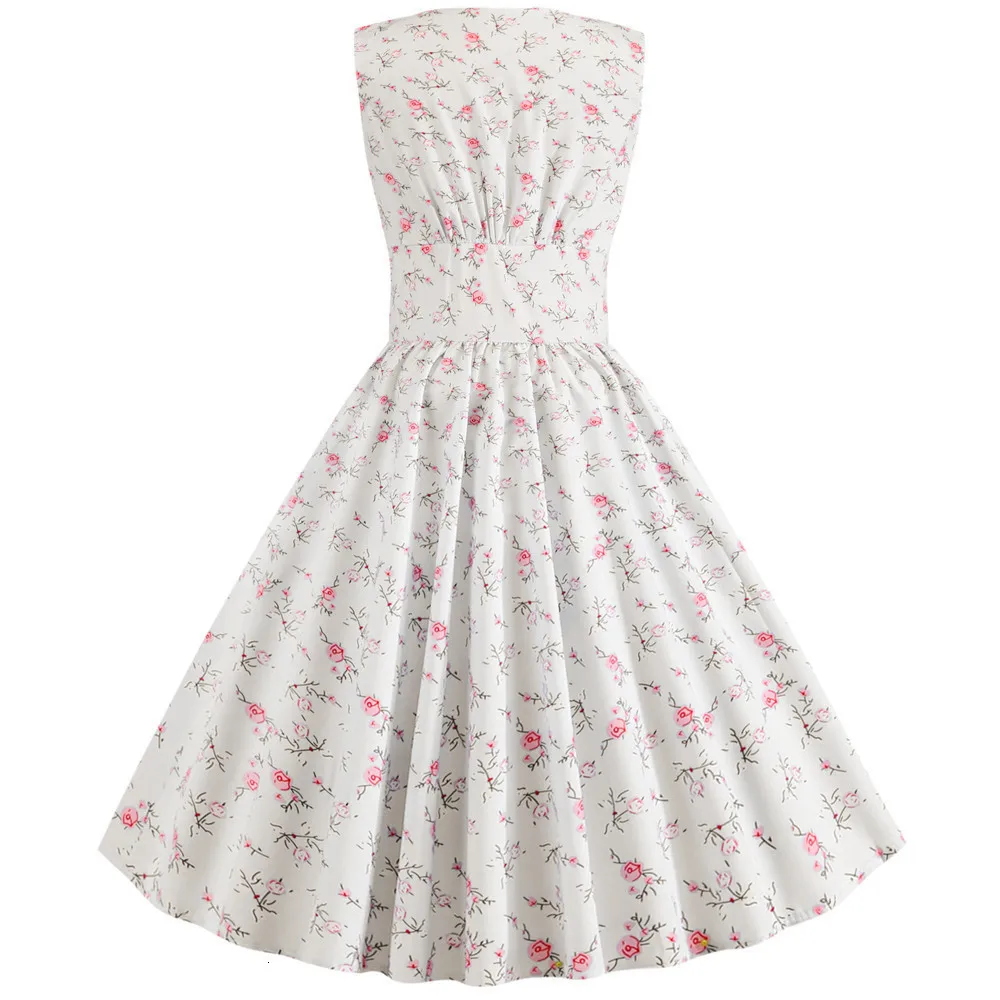 Summer Vintage Dress Women 2019 Sleeveless V-neck Floral Party Elegant Retro Rockabilly Dresses Big Swing Casual Vestidos | Женская