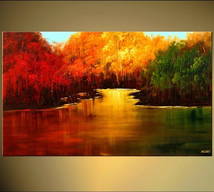 Ручная роспись современный пейзаж масляная живопись холст красный желтый