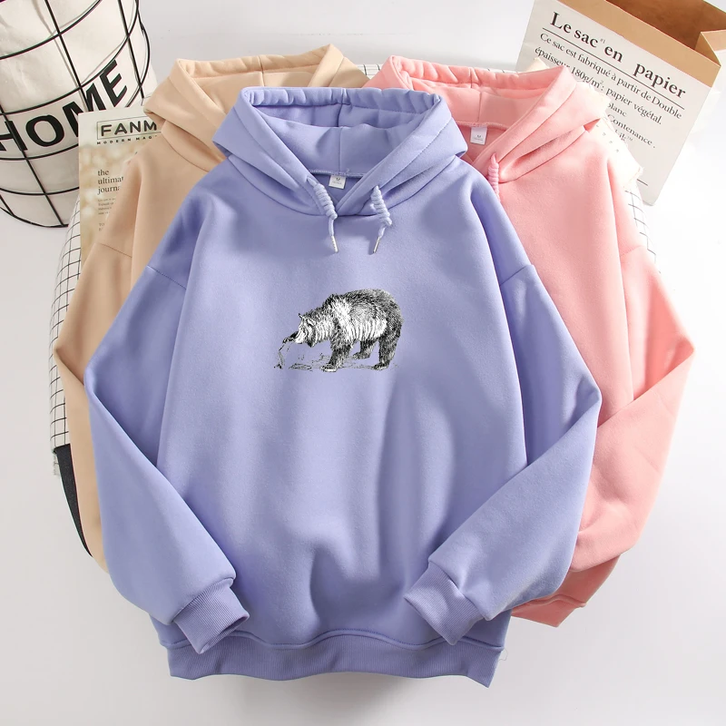Bear Print Hoodie Casual Pullover Aesthetic 90s Graphic Sweatshirt Goth Clothes Women Punk Gothic Vintage Sweetshirt for Girls