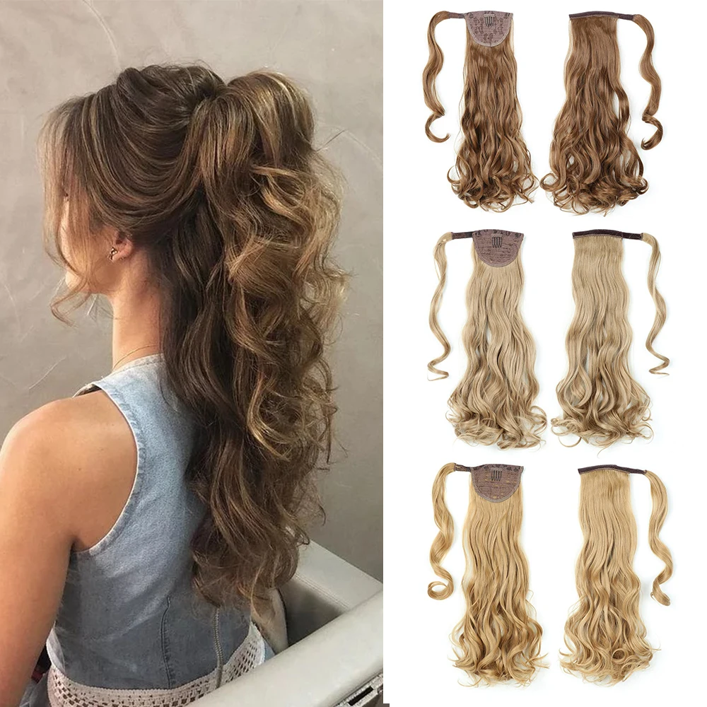 

Long Wavy Wrap Around Ponytail Clip In Synthetic Hair Extensions 22" 100g With Hairpins Fake Pony Tail Hairpiece For Women Girls