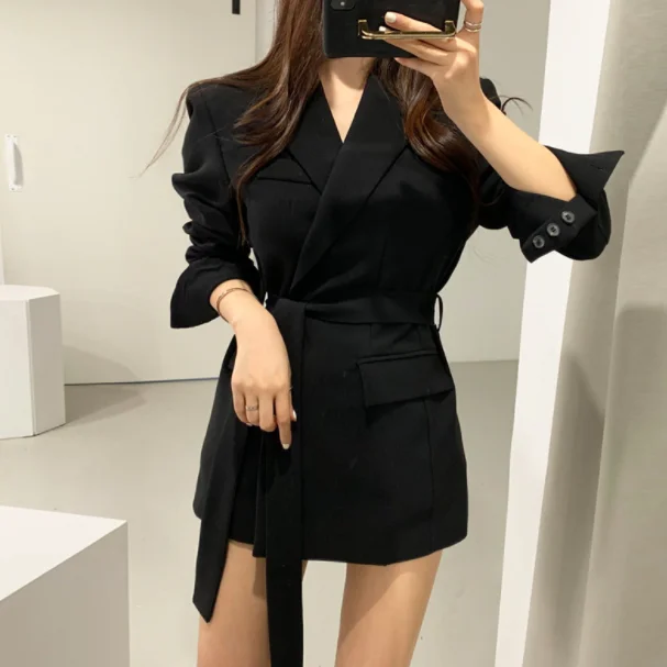 2020 Summer Office Ladies Sashes Belt Loose All Match OL Women New Solid Gentle Simple Chic Full Sleeves Blazers DA701 | Женская одежда