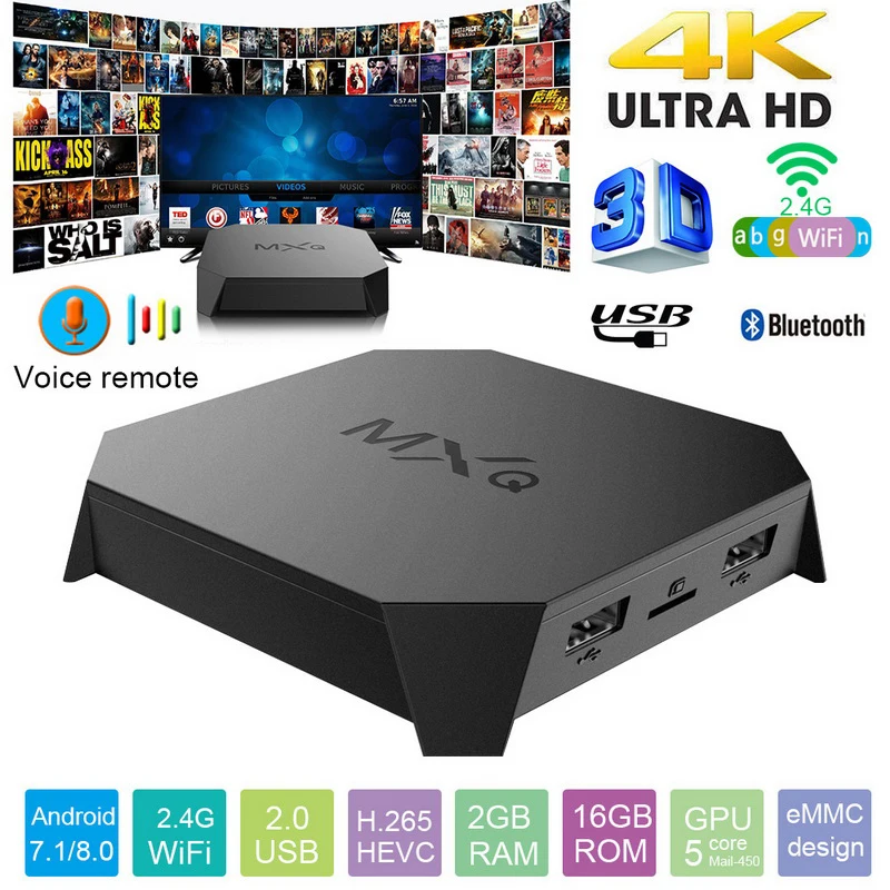 Умный блок для ТВ mxq PRO 4K Android 7 1 приставка Amlogic S905W Core 2 Гб 16 H.265 4 ГГц WiFi медиаплеер