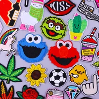 cartoon sesame street patch elmo cookie anime badges iron on patches stripes embroidered patches for kids clothes diy applique