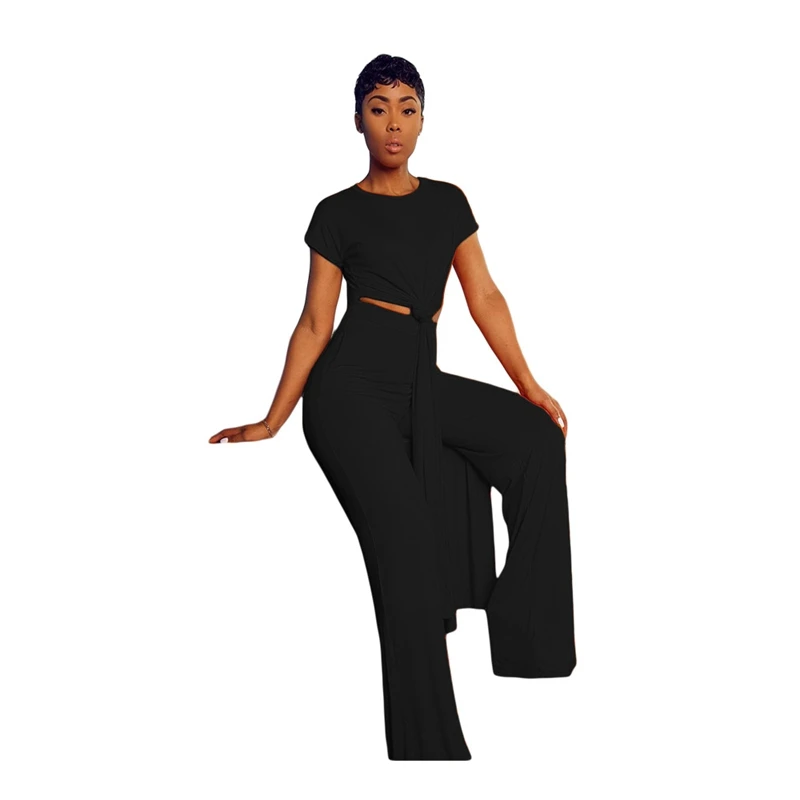 売る バルクアイテム卸売ロットストリート女性2個セットハイスリットロングトップスワイド脚パンツセットラウンジでは、プラスサイズのセット4XL