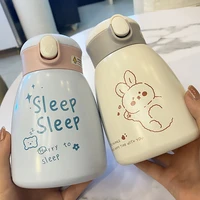 600ml kids cute animals thermos mug with straw stainless steel vacuum flasks big belly cup children thermoscup water bottle