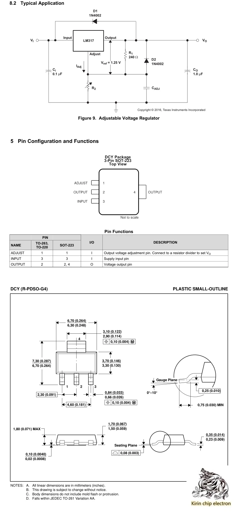 10 шт./лот новый патч LM317DCYR SOT 223 1.5A 3 Регулируемый регулятор положительного