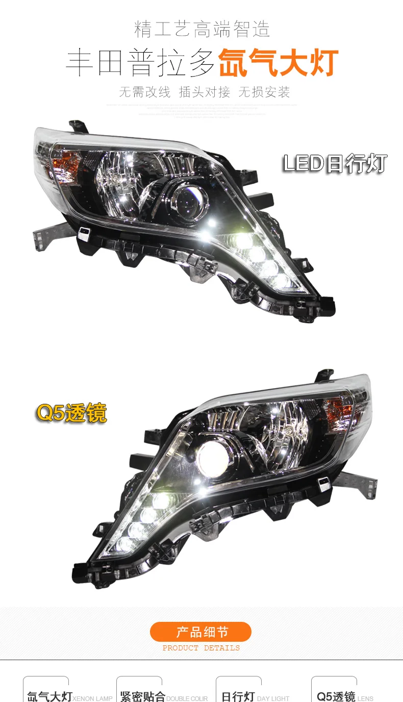 Автомобильный Стайлинг для Toyota- Prado светодиодный налобный фонарь светодиодный DRL Hid головной фонарь Ангел глаз биксенон двойной луч фары аксессуары