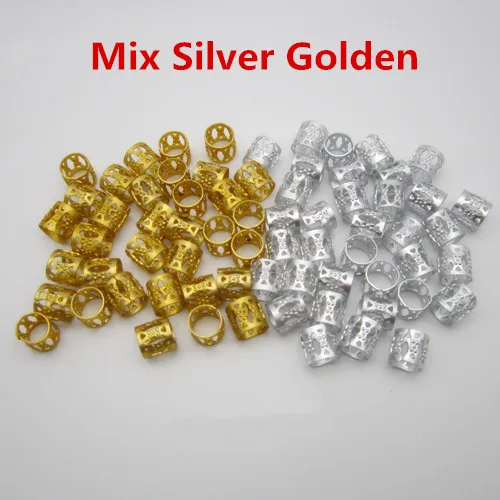 100Mix Silver Golden 100 шт./лот, регулируемый Золотой/Серебряный/Разноцветный детский Женский Ящик для волос, косички, дреды, бусины, манжеты, кольца для зажимов, аксессуары - Цвет: 100Mix Silver Golden