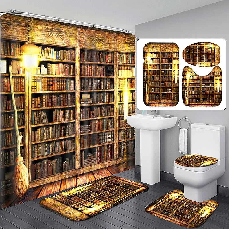 180x180 см старый ретро учебный деревянный книжный Стеллаж с рисунком занавеска для