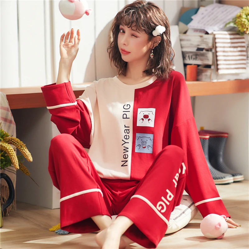 Новое поступление WAVMIT осенне зимний новый женский хлопковый пижамный комплект с