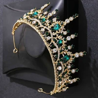 baroque royal green crystal bridal tiaras crown rhinestone pageant queen diadem bride headbands luxury wedding hair accessories
