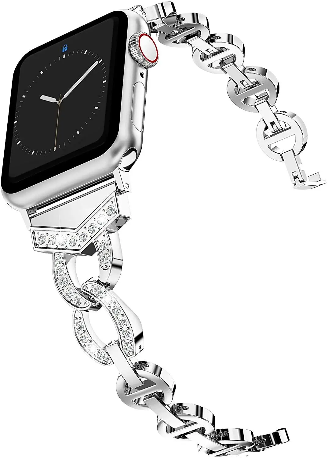 Silver Bands Compatible with Apple Watch Band 42mm 44mm Rhinestone Wristband Women Replacement Wrist Strap for Apple Watch SE
