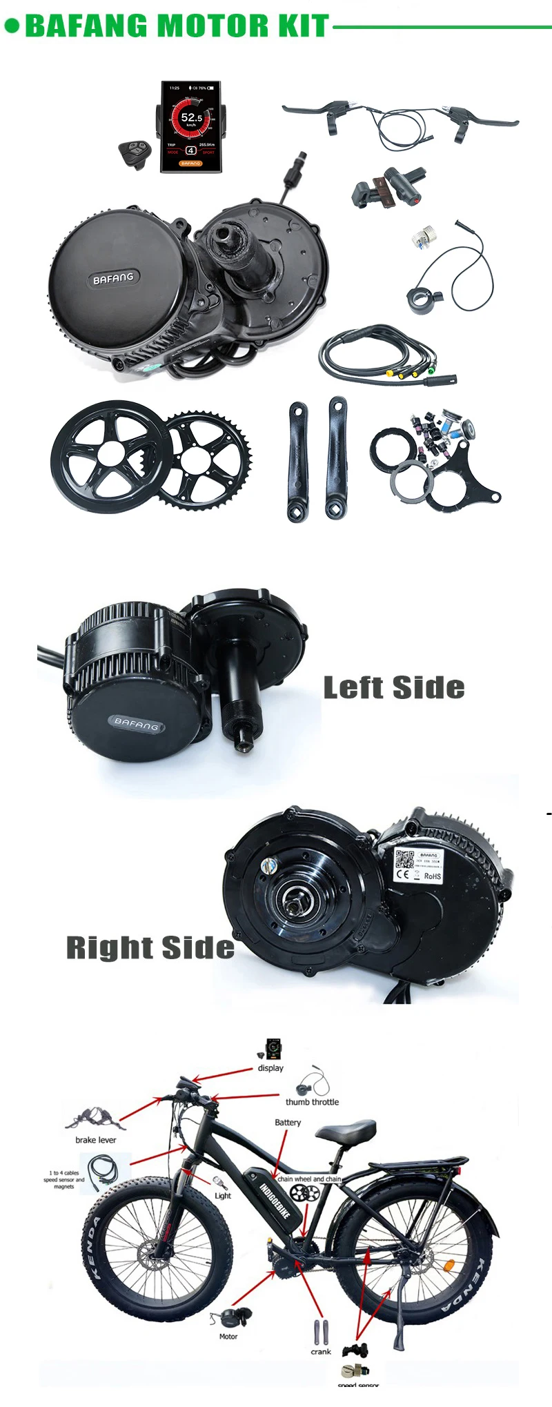BBS02 500W 36v Bafang мотор комплект с батареей 36В 13/14. 5/16ah/19.2AH для переделки электрического велосипеда e bkie велосипед комплект середине приводной двигатель