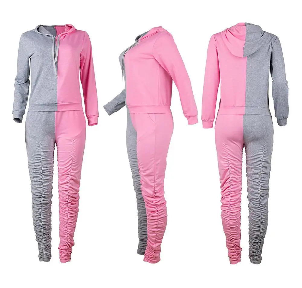 

Adogirl 2020 Autumn Sport Patchwork Women Set Hoodies Tops Stacked Jogger Pants Two Pieces Set Tracksuits Active Wear Outfits
