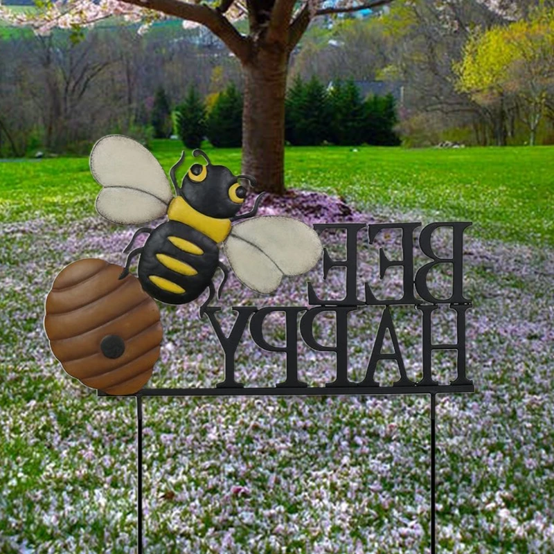 

Bee Honeycomb Metal Art Garden Stake Silhouette Spring Yard Sign Outdoor Decor H051