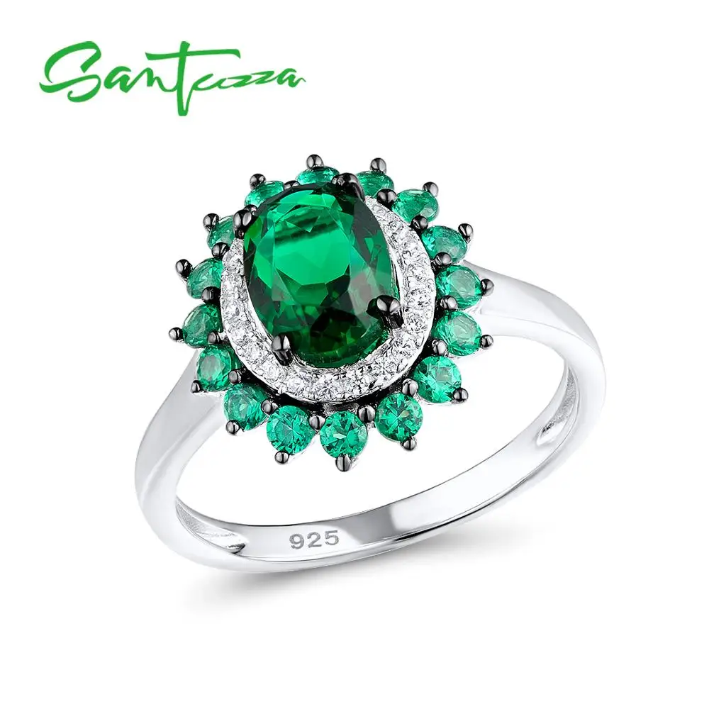 SANTUZZA, серебряные кольца для женщин, подлинные, 925 пробы, серебряные, Роскошные, сверкающие, Овальные, зеленые шпинели, модные, вечерние, кольца, хорошее ювелирное изделие