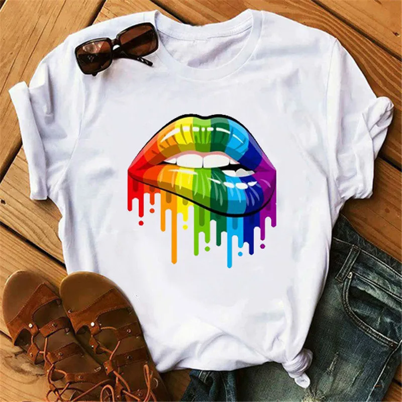 

Red Lip Tshirts Women Harajuku Ullzang Kawaii T-shirt Summer Femme Tshirt Fashion Short Sleeves Tops Tees Female T Shirt