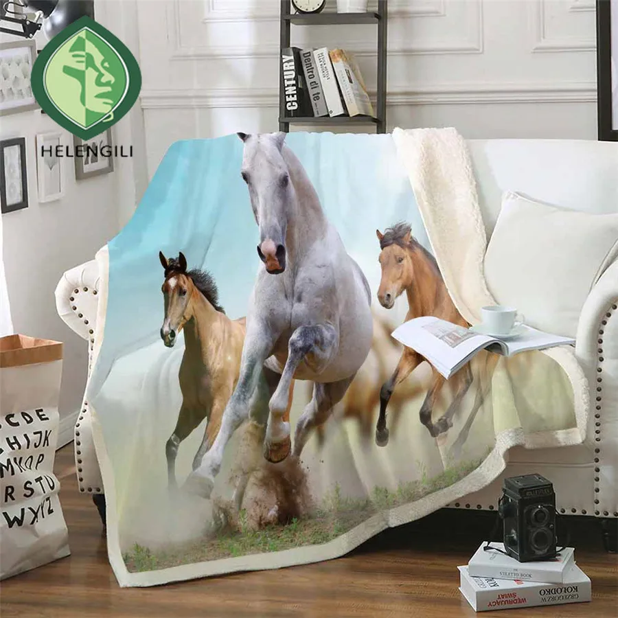 

HELENGILI Horse Sherpa Blanket Girly Floral Bedspread Velvet Plush Soft Comfortable Home Camping Aircraft Blanket