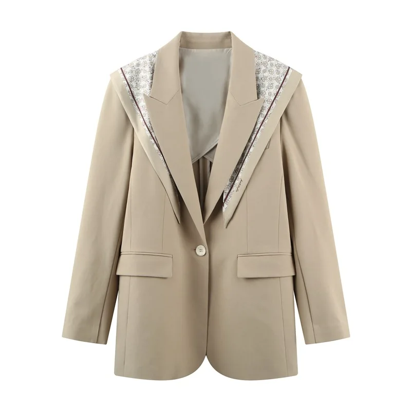 

Ladies suit jacket 2021 spring new navy collar fashion trend casual tie printing solid color all-match lady