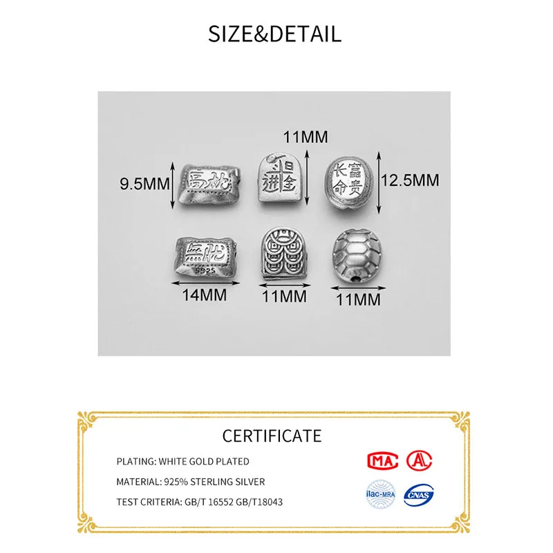 MEETSOFT традиционные китайские бусины из серебра 100% пробы с буквами фурнитура