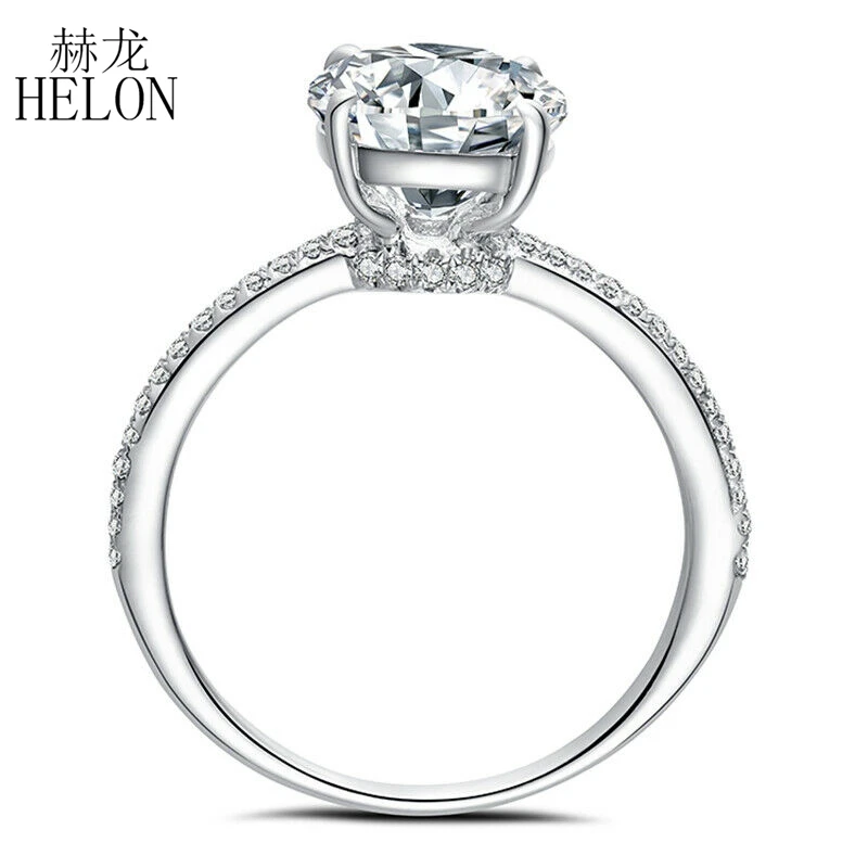 HELON 2ct Moissanite кольцо Твердое 14K белое золото круглый VVS/GH Выращенный в лаборатории Муассанит алмазные свадебные украшения для помолвки кольцо