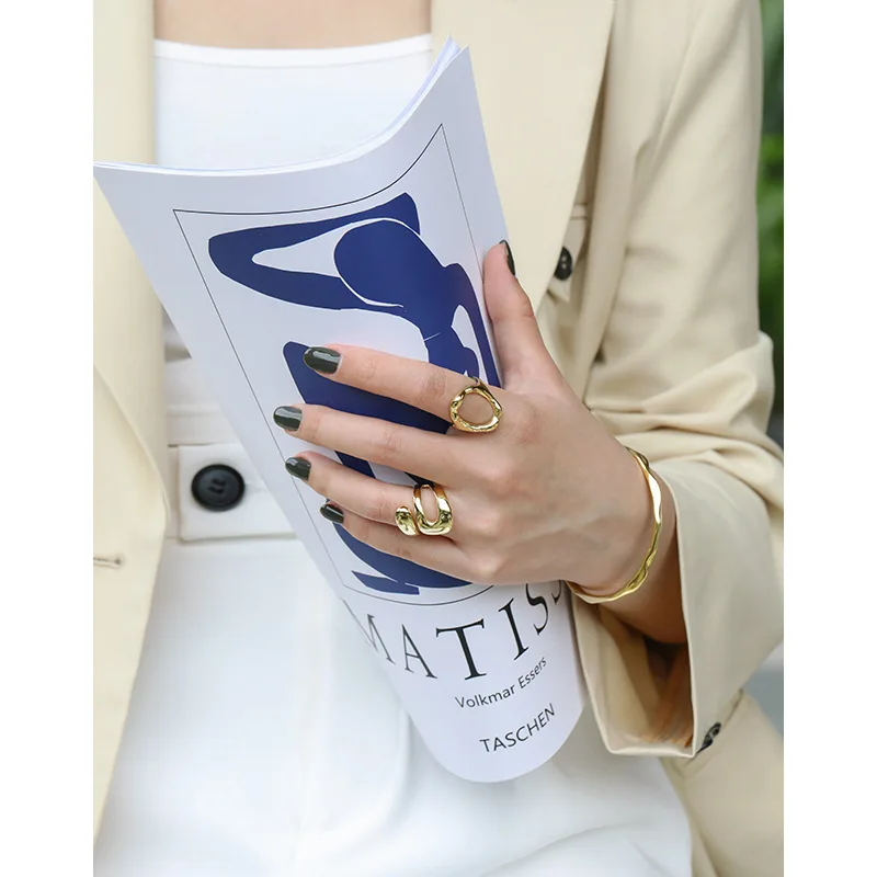 

YPAY 100% Authentic 925 Sterling Silver Open Rings for Women Korea INS Irregular Adjustable Finger Ring Bague Jewelry YMR1088