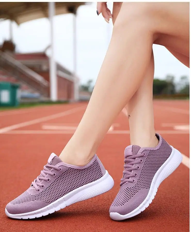 

Summer Women Sneakers 2022 Breathable Mesh Light Lace Up Flat Casual Sport Running Shoes Woman Purple Pink White Tennis Female