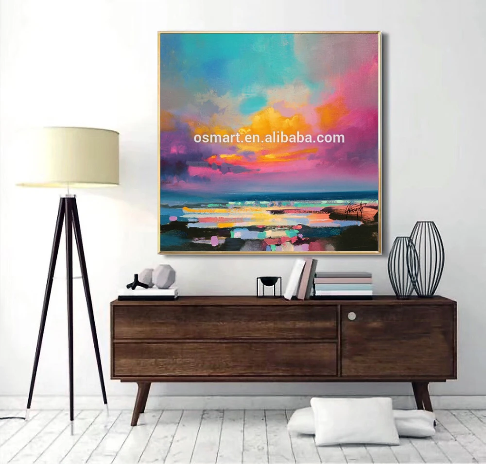 Современная Настенная живопись ручная работа Радужное небо пейзаж картина