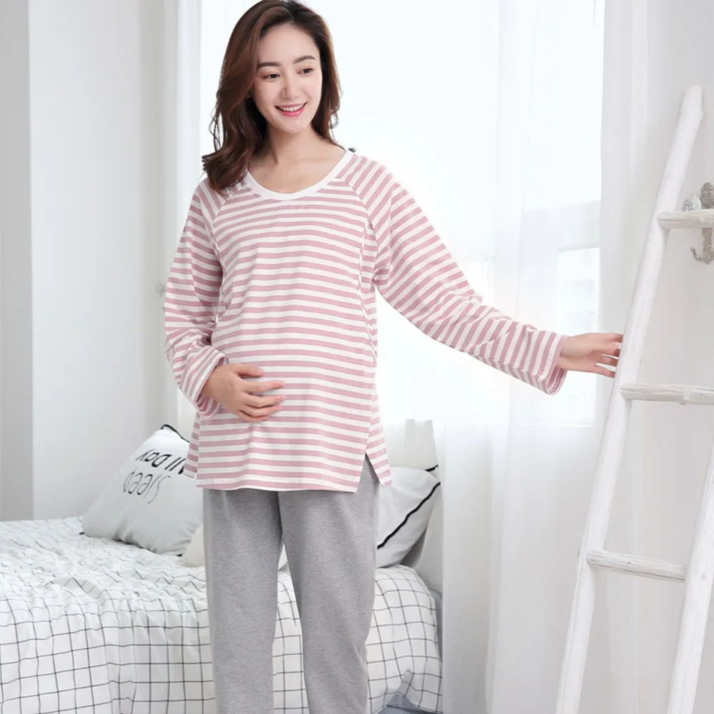 Fdfklak Cotton Maternity Sleepwear Nightie Clothes For Nursing Mothers M-5XL Large Spring Autumn Breastfeeding Pregnant Pijama