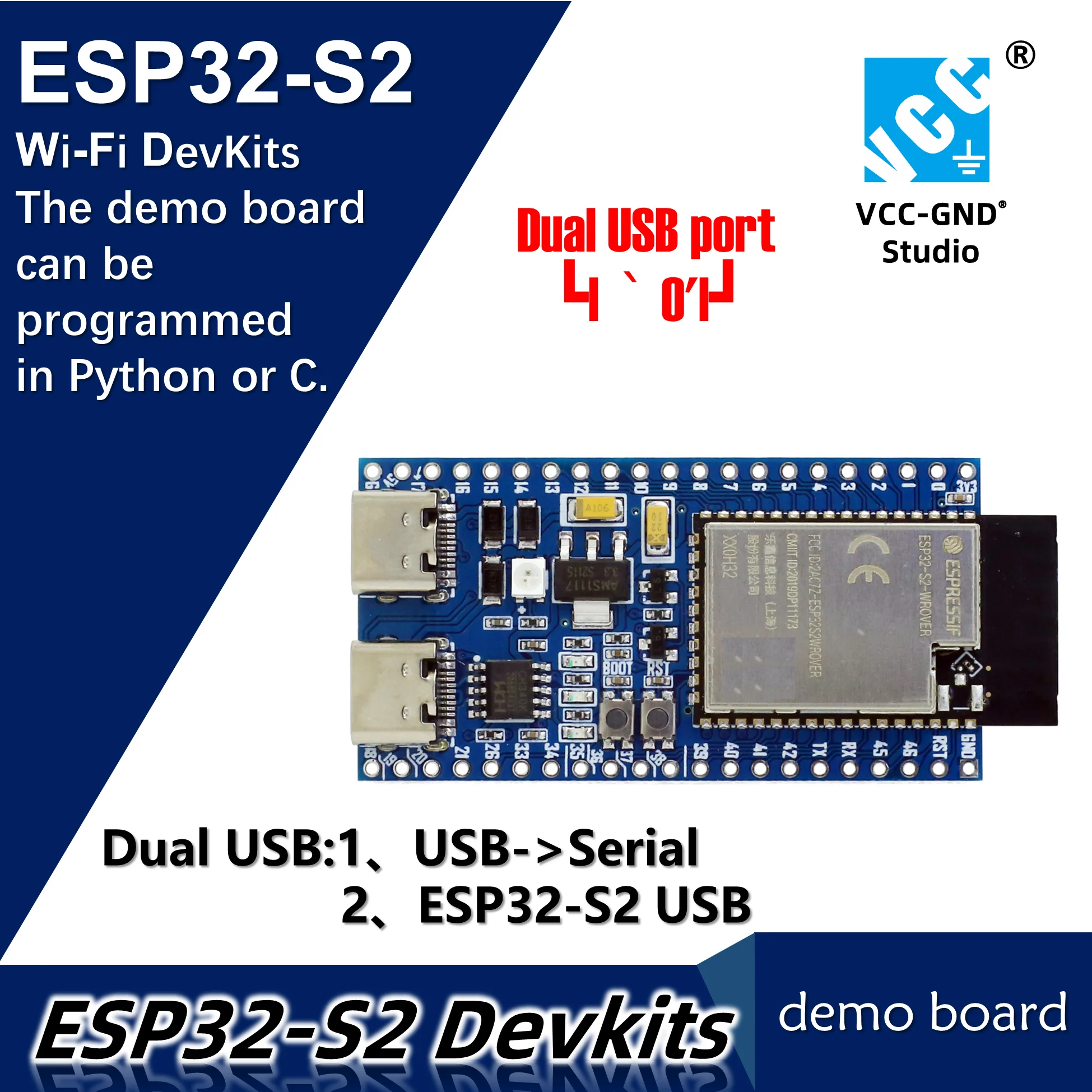 YD-ESP32-S2 ESP32-S2-Saola Dual USB development board Pyboard CircuitPython Micropython wifi ESP32-S2-DevKitC-1 | Компьютеры и офис
