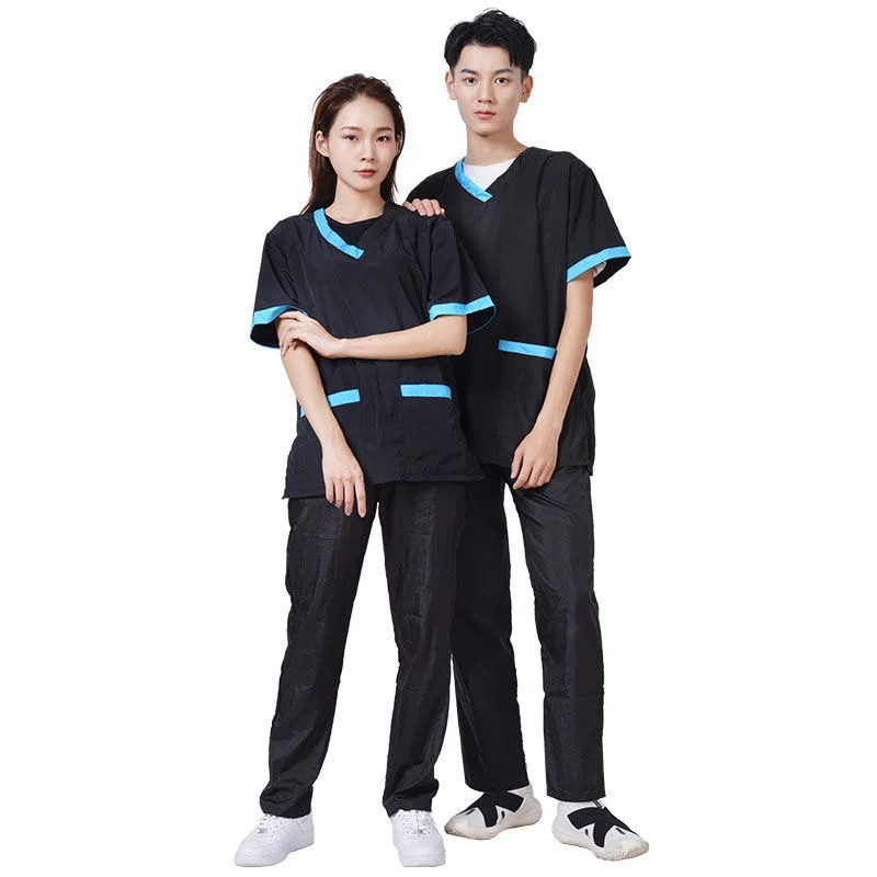

Custom LOGO Pet Shop Groomer Work Clothes Suit Waterproof Anti-static Pet Overalls Salon Barber Hairdresser Apron G1004