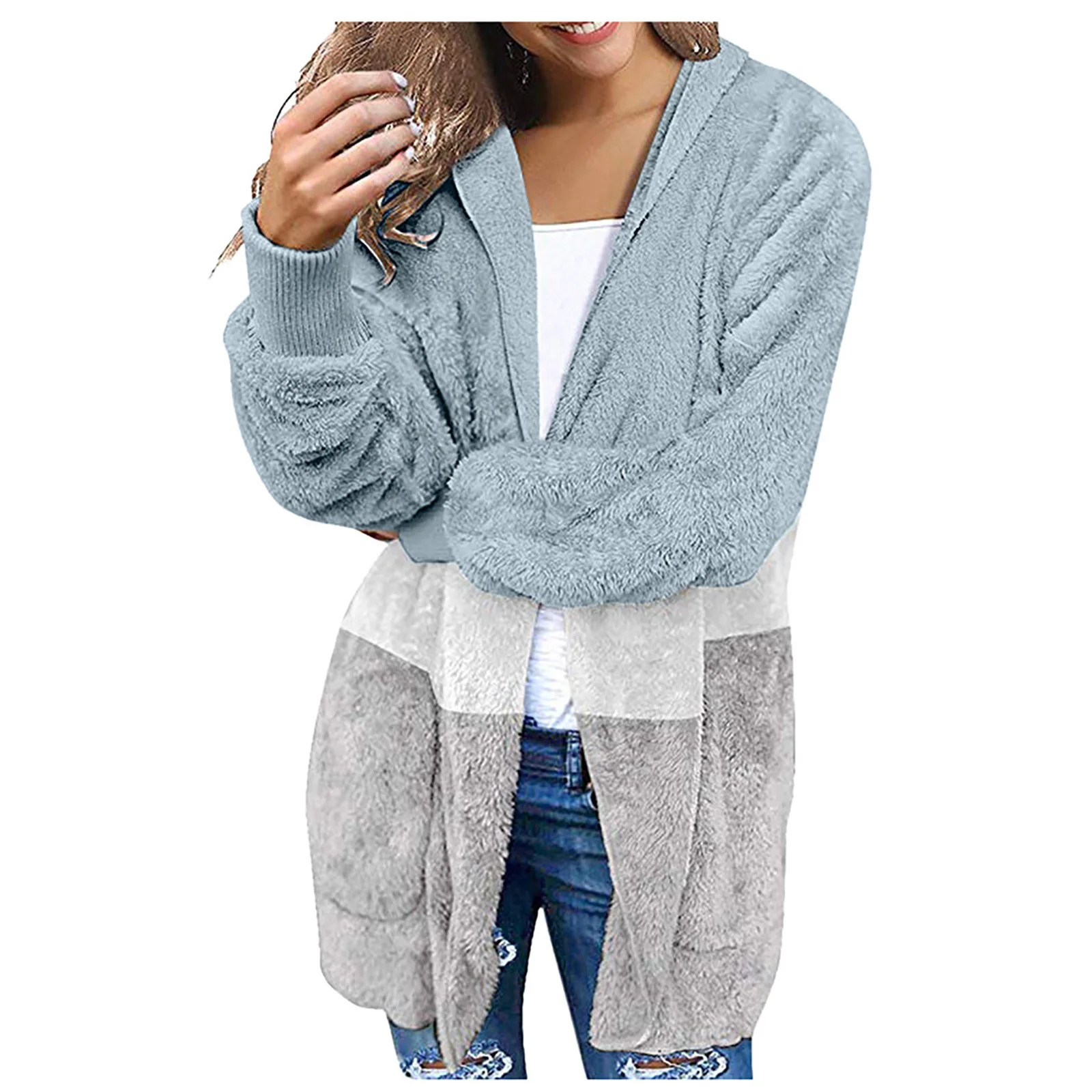 

Oversize Women Autumn Winter Hooded Sweater Casual Loose Cardigan Crop Tops Outwear Long Sleeve Patchwork Hooded Coat Streetwear