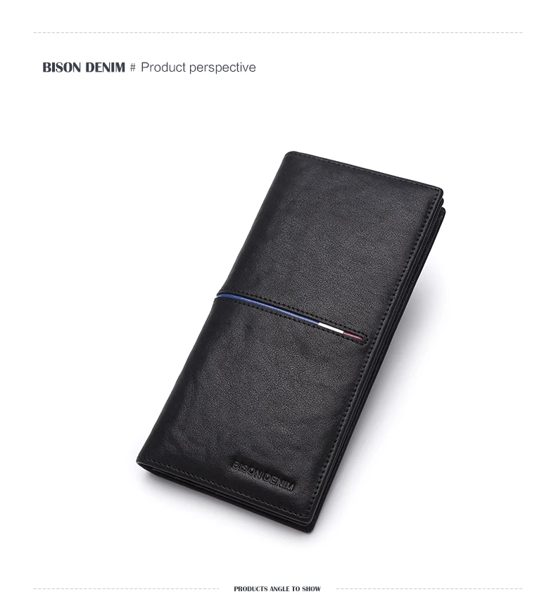 BISON DENIM, роскошные Брендовые мужские кошельки, натуральная кожа, длинный тонкий двойной кошелек, деловой мужской держатель для карт, кошелек