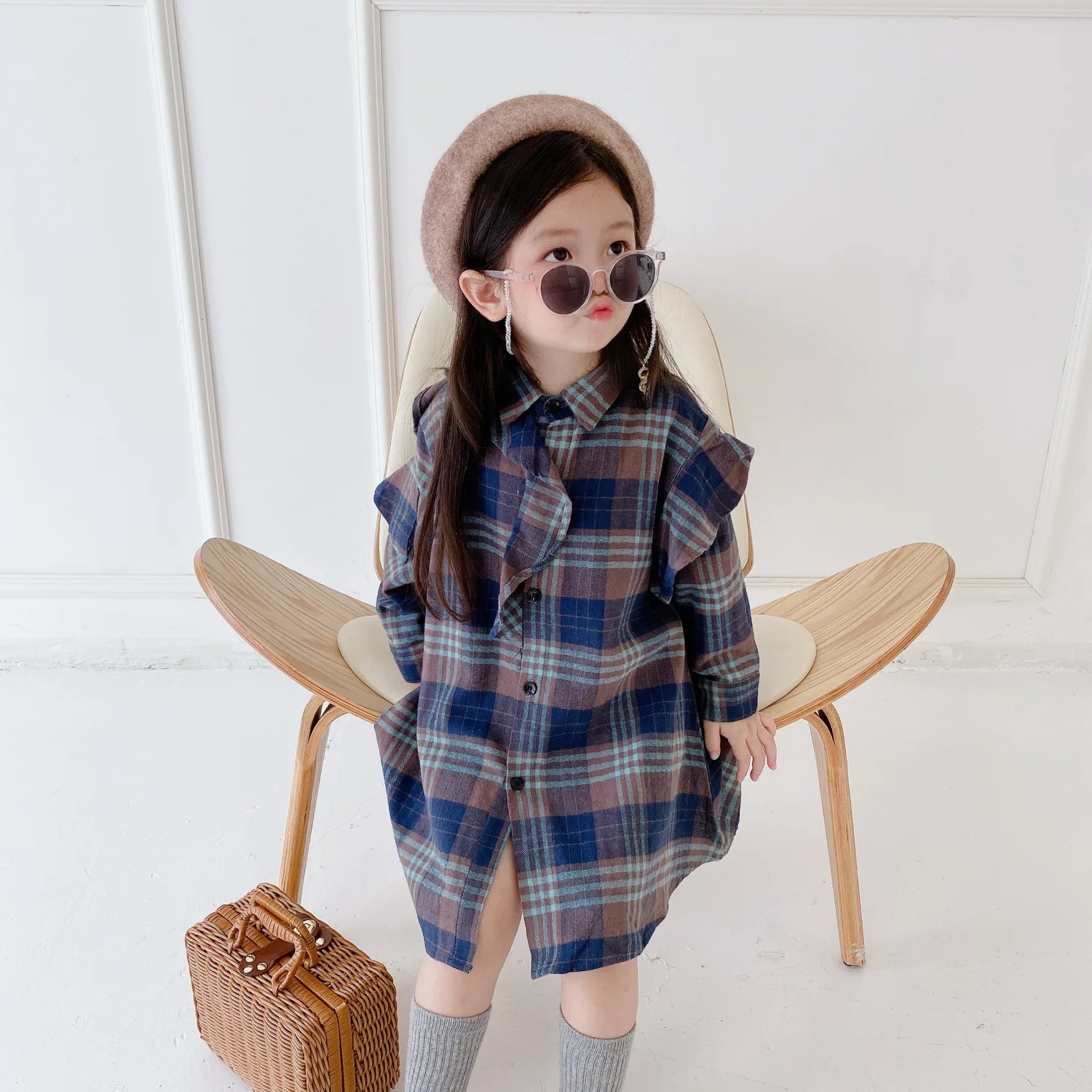 Рубашка и юбка для девочек 2020 г. новая стильная осенняя одежда детей клетчатое