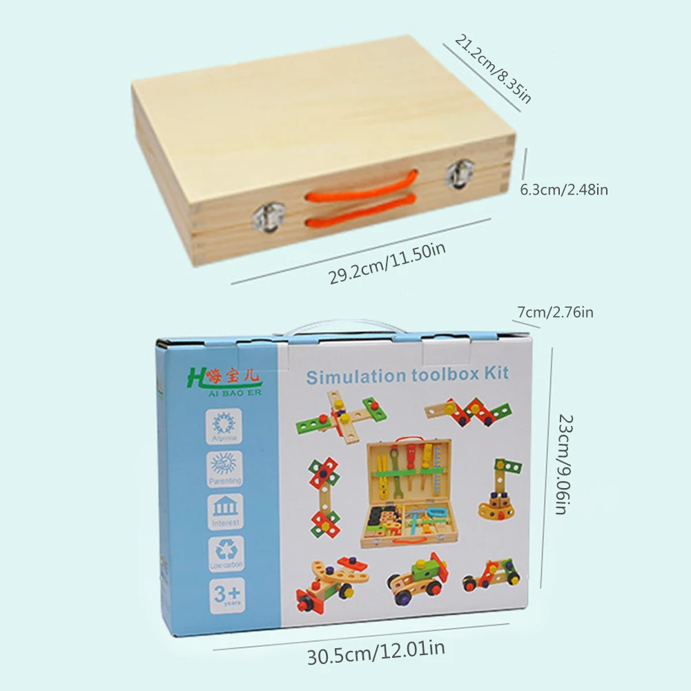 

Wooden Simulation Repair Tool Nut Assembly Building Block Toy Children's Play House Repair Tool Box Pretend Toy Set