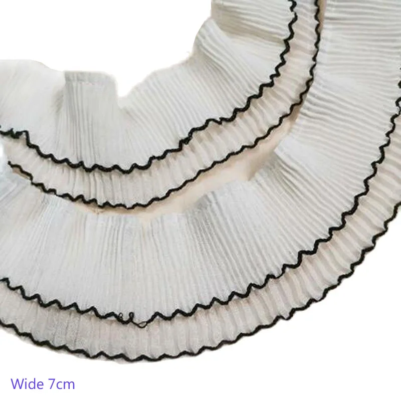

7CM Wide Luxury beige Embroidery Pleated flower lace fabric trim ribbon DIY sewing applique collar wedding dress guipure decor