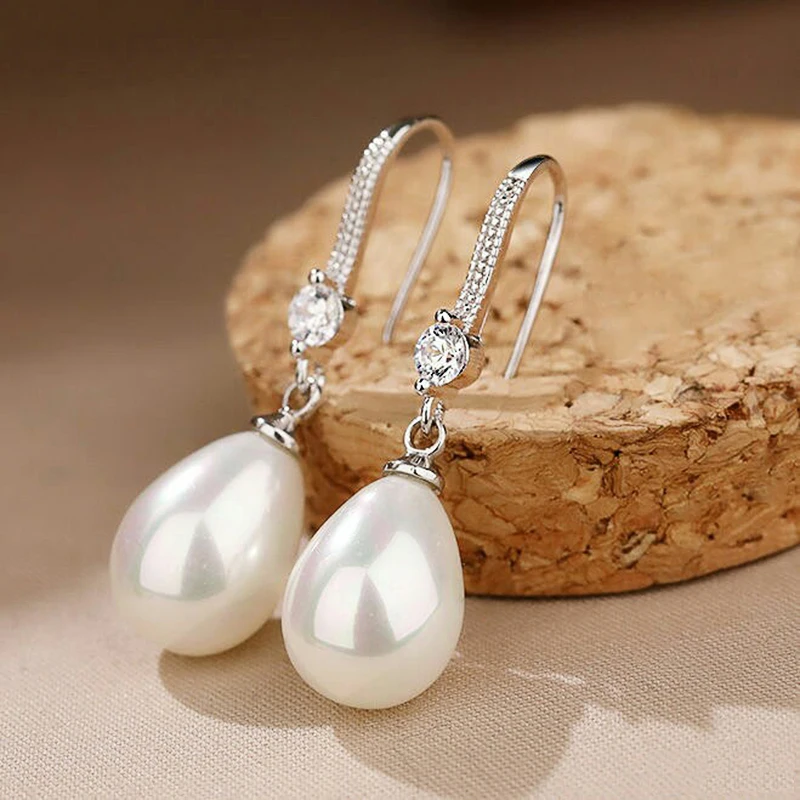 

Huitan Aesthetic Simulated Pearl Earrings Women Luxury Silver Color Graceful Accessories Earrings Birthday Gift Wedding Jewelry