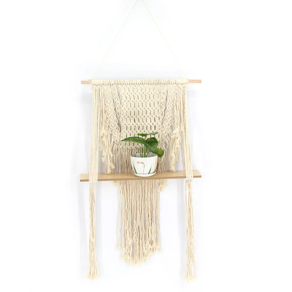 Богемная хлопковая веревка деревянная макраме Настенный декор полка