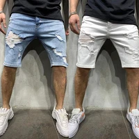 summer men white skinny ripped denim shorts fashion destroyed frayed short jeans men casual stretch distressed knee length jeans