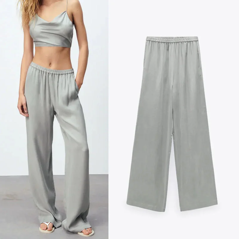 

Женские винтажные свободные брюки Za, Длинные повседневные Прямые Штаны с эластичной высокой талией и боковыми карманами, лето 2021