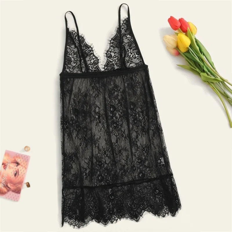 Женское сексуальное черное кружевное белье Прозрачное нижнее с открытой спиной