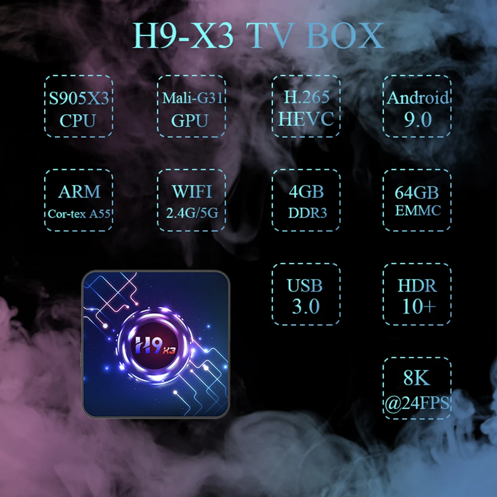 ТВ-приставка docooler H9 X3 на Android 2020 4 + 32/64 ГБ 8K 4K 9 0 P HDR Wi-Fi | Электроника