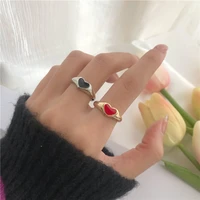romantic simple red black heart shaped metal ring fashion cute wedding gold color rings for women punk party jewelry gift
