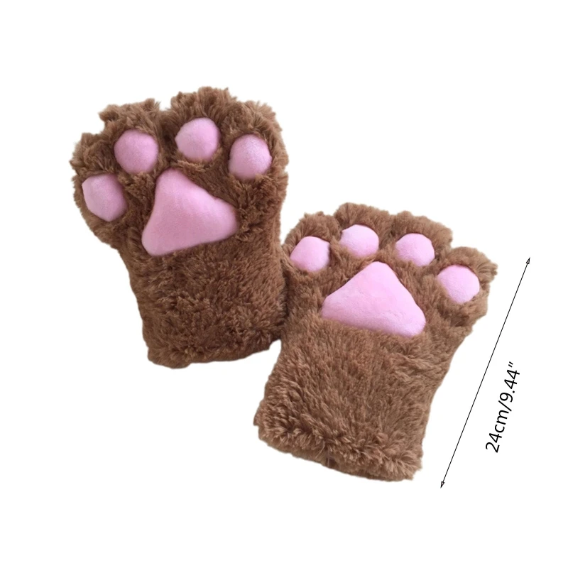 

Winter Warm Full Finger Gloves Cartoon Cat Paw Fuzzy Plush Anime Cosplay Mittens