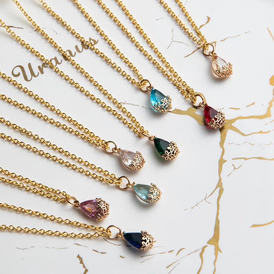 Модная золотая цепочка ожерелье с цветными кристаллами для свитера капли воды