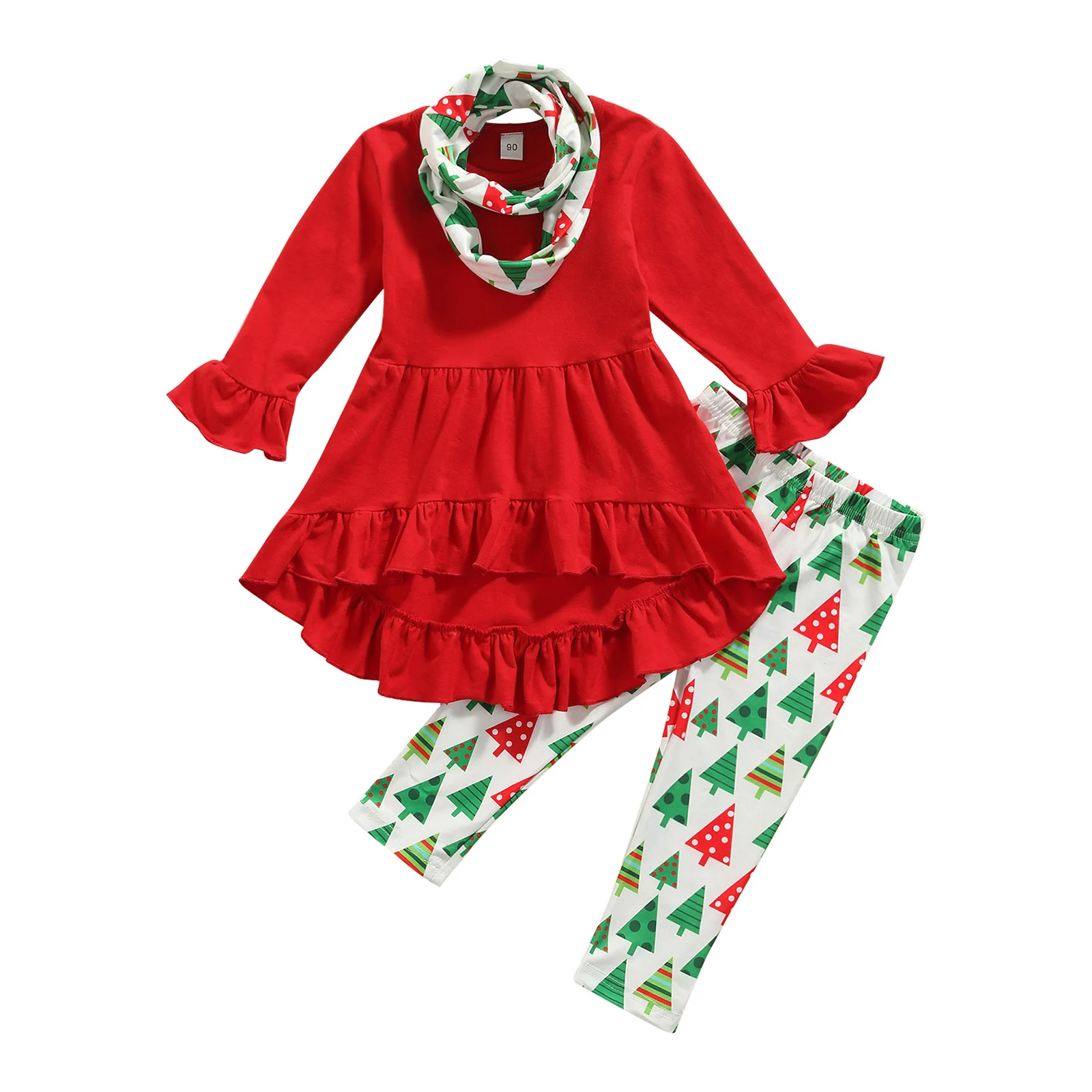 

Toddler Baby Girls Christmas Outfit Long Sleeve Ruffle Dress Tops Legging Pants with Headband 3Pcs Clothes